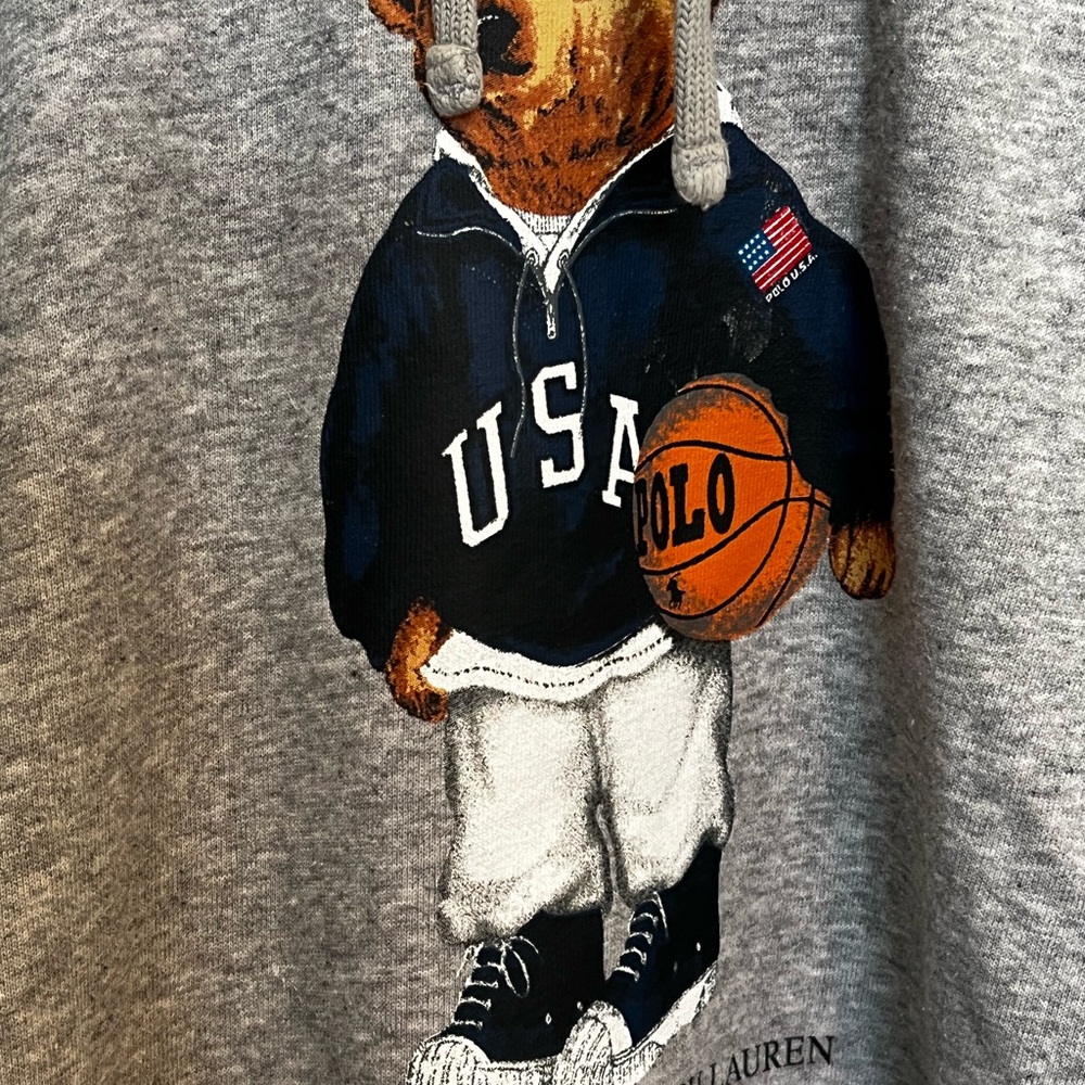 Ralph Lauren Polo Bear Gray Hoodie with Basketball design - Picture 3 of 7